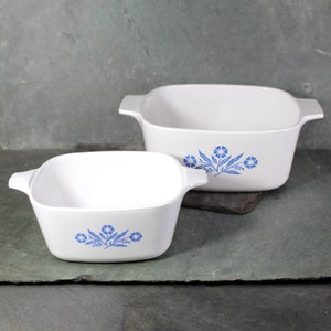 Vintage Corning Ware Casserole Dishes without Lids | P-43-B 700ml and A-1 1/2-B 1 1/2qt \ Classic Blue Cornflower Pattern | Bixley Shop
