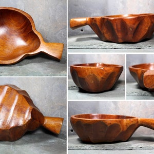Vintage Mid-Century Carved Wooden Bowl Pear Shaped Fruit Bowl Mid-Century Rustic Modern Bixley Shop image 5
