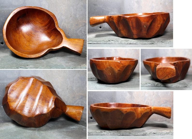 Vintage Mid-Century Carved Wooden Bowl Pear Shaped Fruit Bowl Mid-Century Rustic Modern Bixley Shop image 5