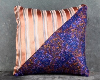 UNIQUE Necktie Pillow, One of a Kind Up-Cycled - 6"x6" Pillow Made from Up-Cycled Vintage Silk Ties - Pillow Form Included | FREE SHIPPING