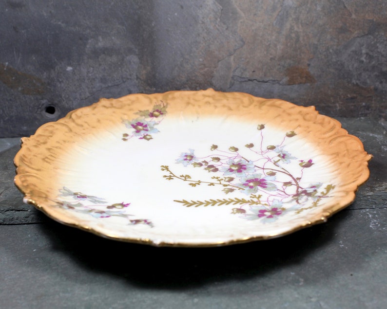Antique Limoges Hand Painted Plate RARE P Leonard Limoges FREE SHIPPING H Gold and Peach Floral Plate early 1900s Porcelain