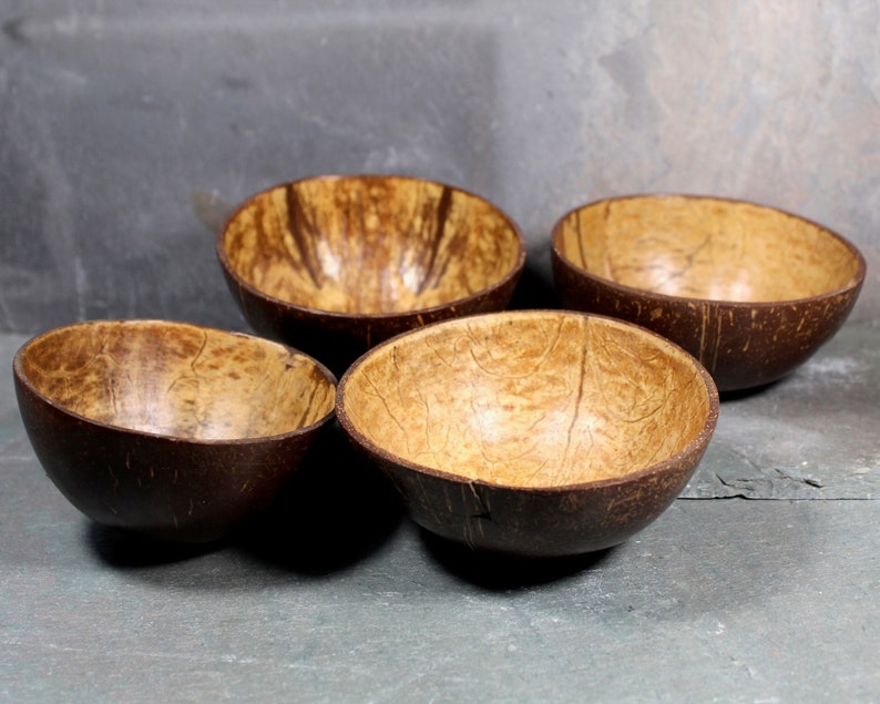 Vintage Coconut Bowls Set of 4 Buddha Bowls Eco Coconut Small Bowls Bixley Shop image 2