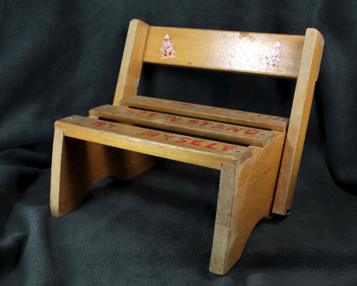 Vintage Children's Step Stool and Chair Wooden Etsy