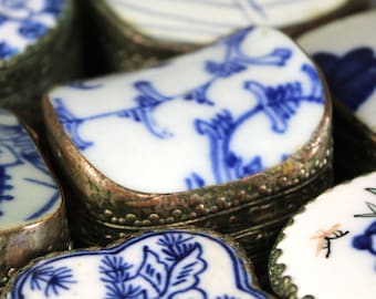 Chinese Shard Box You're Choice of Design | Trinket Box Made from Antique Chinese Porcelain | Hand Painted Blue & White Trinket Box