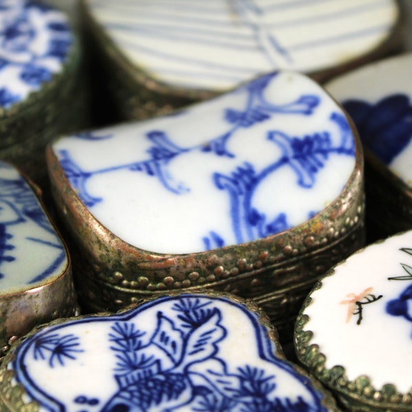 Chinese Shard Box You're Choice of Design | Trinket Box Made from Antique Chinese Porcelain | Hand Painted Blue & White Trinket Box