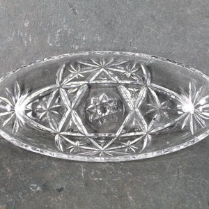 Anchor Hocking Clear Boat Glass Dish Candy/Relish Oblong Dish or Trinket Dish Pressed Glass Starburst Pattern Bixley Shop image 1
