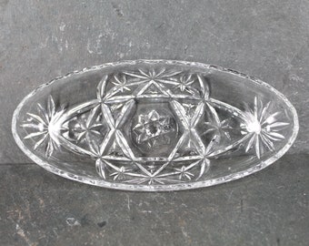 Anchor Hocking Clear Boat Glass Dish | Candy/Relish Oblong Dish or Trinket Dish | Pressed Glass Starburst Pattern | Bixley Shop