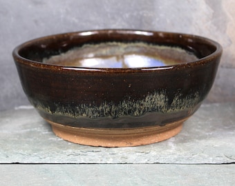 Studio Pottery Cereal Sized Bowl | 6 1/4" New England Pottery Trinket Bowl | Art Pottery Blue & Brown Colored Stoneware Bowl | Bixley Shop