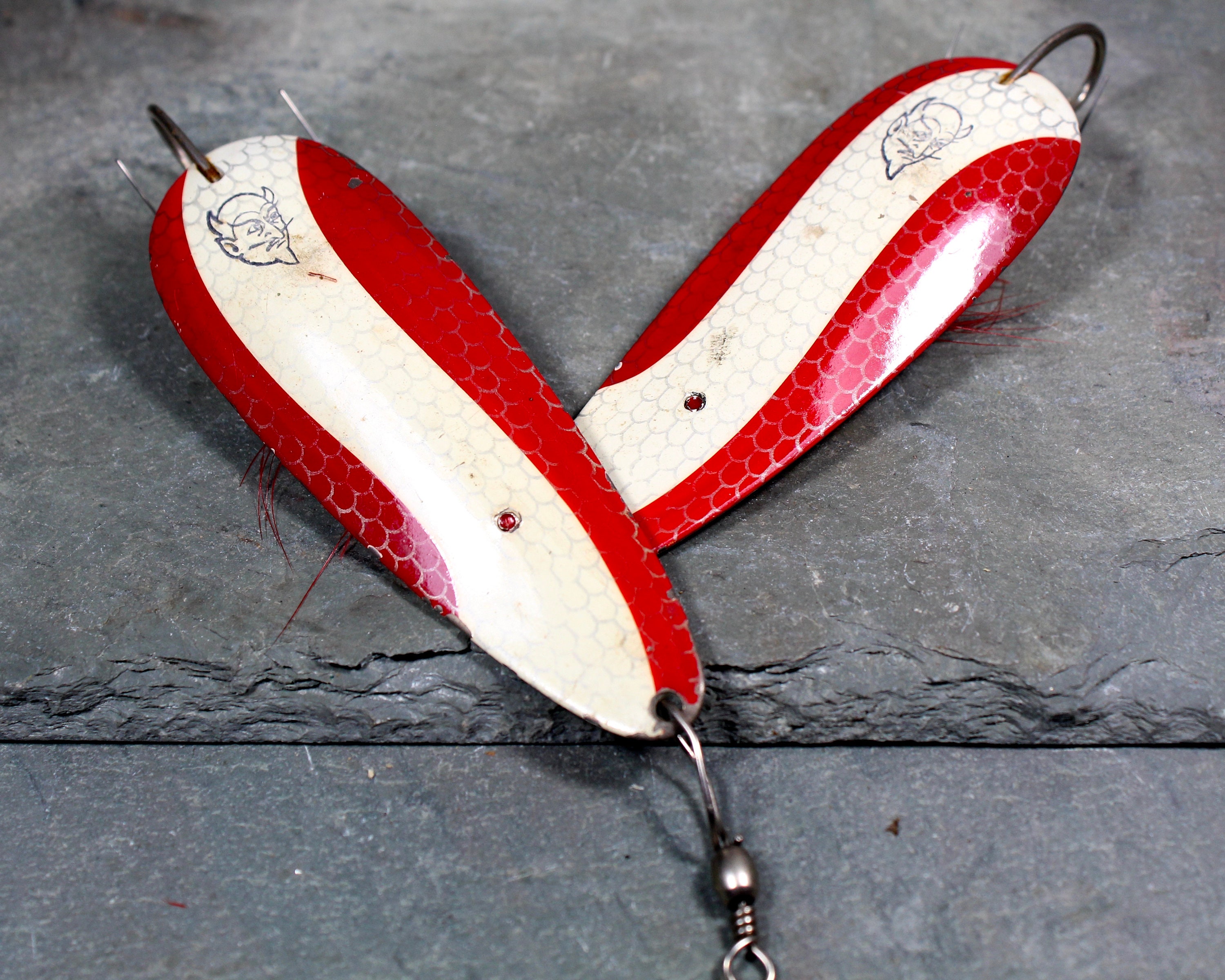 Vintage Daredevil Fishing Lures Set of 2 Circa 1950s Classic Red