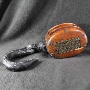 Antique Large Double Pulley with Brass, Iron, and Wood | Heavy Sailing Pulley (10lbs) | Antique Nautical Decor | 14&quot; Pulley | Bixley Shop