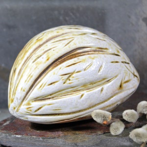 Seed Pod Sculpture | Art Sculpture | Hand Glazed Grayish White Seed Pod | Heavy Sculpture 1.5 Pounds