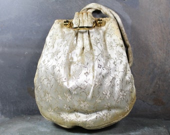Vintage Brocade Purse | Garay Gold Flower Handbag with Wrist Strap | Party Purse | Comes with Original Comb and Mirror | Bixley Shop