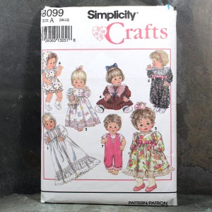 1992 Simplicity #8099 Baby Doll Clothes Pattern | Size A | COMPLETE, CUT in Original Envelope
