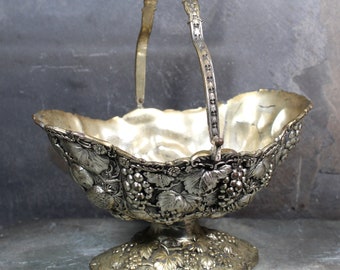 Vintage Ornate Silver-Toned Serving Dish with Handle | Fruit Motif | Circa 1950s D.T.CO #8103 | Made in Japan | Thanksgiving | Bixley Shop