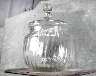 Vintage Glass Pumpkin-Shaped Candy Jar | Clear Glass Lidded Cookie Jar | Circa 1970s | Bixley Shop