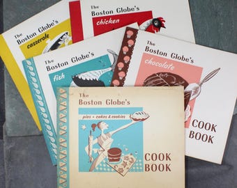 RARE! 1955 Boston Globe's Cookbook | Your Choice of 5 | Chicken, Casserole, Fish, Chocolate, Pies/Cakes | Boston, Massachusetts