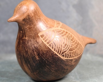 Vintage Clay Bird Figurine | Carved Clay with Wood Look | Signed Clay Fat Bird Sculpture | Bixley Shop
