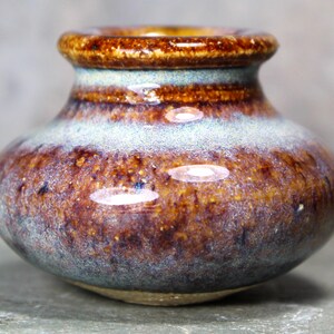 Mini Stoneware Vase Hand Glazed Brown and Pale Blue Glaze Rough Base Folk Art Stoneware Bixley Shop image 8