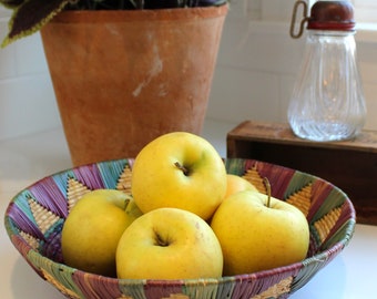 Vintage Woven Reed Basket | Colorful Fruit Basket | Cottagecore Basket | Bixley Shop