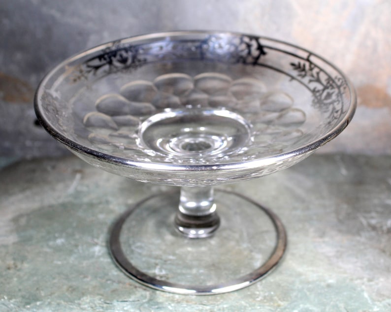 Gorgeous Glass Candy Dish with Silver Overlay Vintage Holiday Table Serving Dish Perfect for Candy or Nuts Bixley Shop image 5