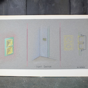 Original Architectural Drawing &quot;Light Switch&quot; by Al Michaud | Original Art | 20&quot; x 12&quot; Mounted Art | Bixley Shop
