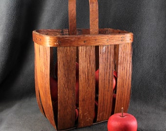 Vintage Slat Wood Tall Basket with Handle | Open Slat Basket | Unusual Shape - Tall Rectangular | Fruit Basket | Bixley Shop