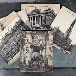 RARE! Antique Brussels Postcards - Bruxelles City Center Carte Postales - Set of 5 Oversized Postcards - 7" x 5 1/2" | Bixley Shop