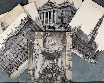 RARE! Antique Brussels Postcards - Bruxelles City Center Carte Postales - Set of 5 Oversized Postcards - 7" x 5 1/2" | Bixley Shop