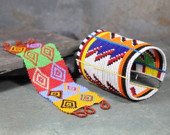 Choice of 2 Vintage Masai Cuff Bracelets | Beaded Masai Bracelets | Hand Made African Cuff Bracelet Choice of Design | Bixley Shop