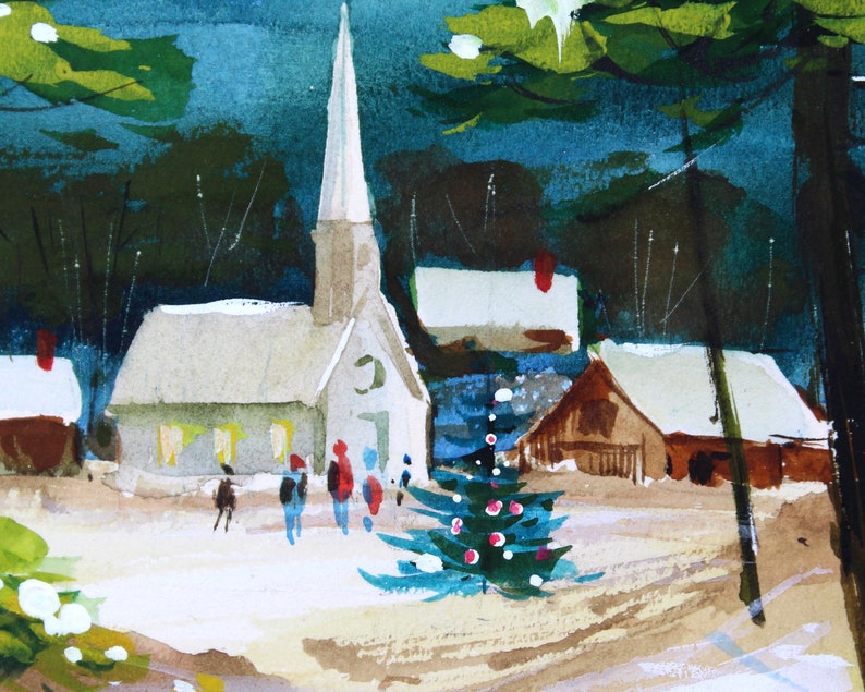 VERY RARE ORIGINAL Gouache Painting by Artist Shu Dick Ju 1960s Original Christmas Card Art Commercial Greeting Card Art Bixley Shop image 1