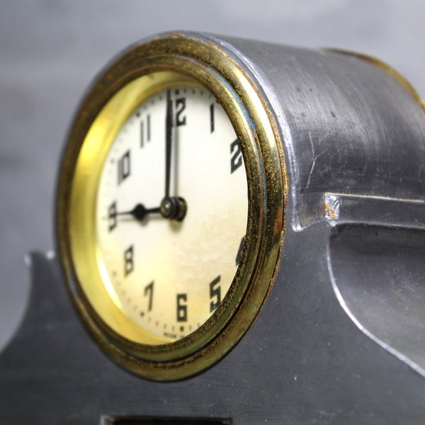 RARE Vintage Mantel Clock | Art Deco Wind-Up Clock | Silver Metal Table Clock | Not Working | Bixley Shop