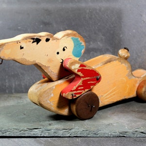 FOR TOY COLLECTORS Vintage Wooden Horse with Rider Pull Toy Classic Wooden Horse with Puppy Rider Preschool Pull Toy Bixley Shop image 3