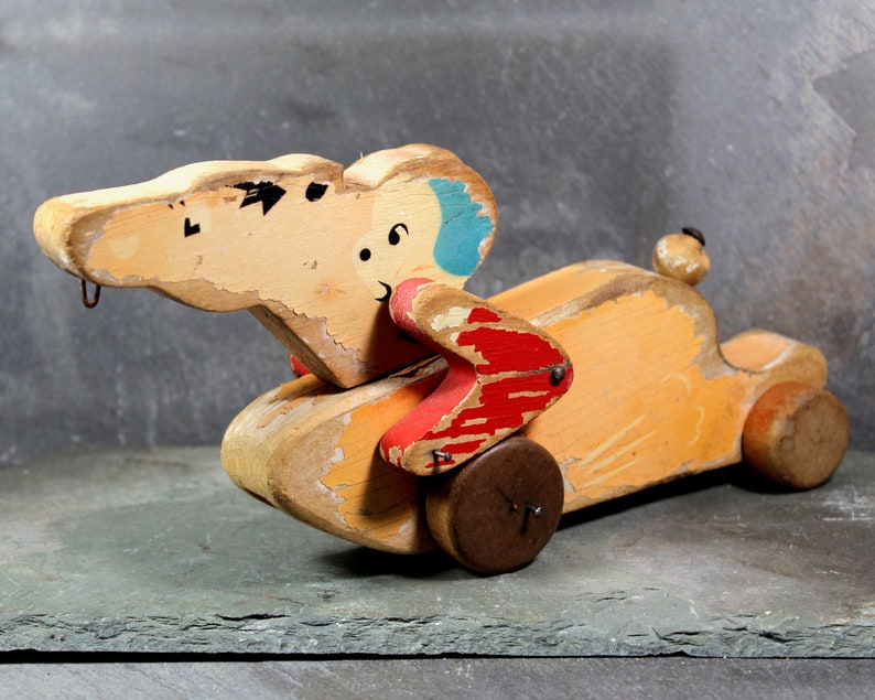 FOR TOY COLLECTORS Vintage Wooden Horse with Rider Pull Toy Classic Wooden Horse with Puppy Rider Preschool Pull Toy Bixley Shop image 3