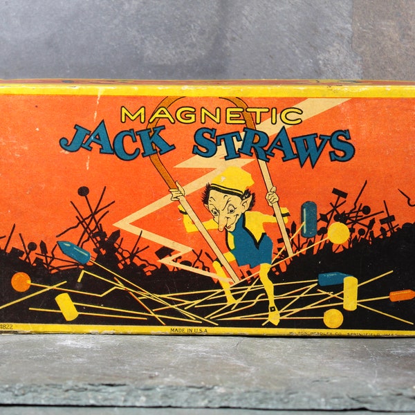 1920 Magnetic Jack Straws by Milton Bradley Company | Antique Pick Up Sticks Game | Great Graphics! | Bixley Shop