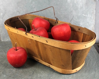 Vintage Latten Holz Obstkorb mit Griff | Offener Lattenkorb | Rechteckiger Obstkorb | Cottagecore Vintage Aufbewahrung | Bixley-Shop