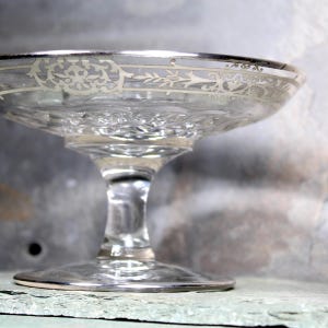 Gorgeous Glass Candy Dish with Silver Overlay - Vintage Holiday Table Serving Dish - Perfect for Candy or Nuts | Bixley Shop