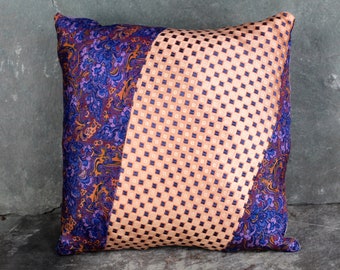 UNIQUE Necktie Pillow, One of a Kind Up-Cycled - 6"x6" Pillow Made from Up-Cycled Vintage Silk Ties - Pillow Form Included | FREE SHIPPING