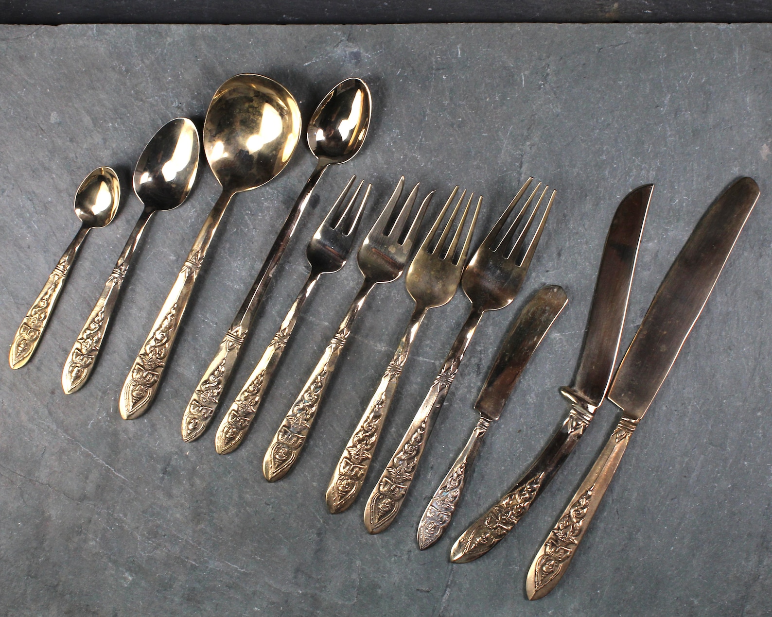 145 Piece Bronze Flatware From Thailand Twelve 11 Piece Etsy