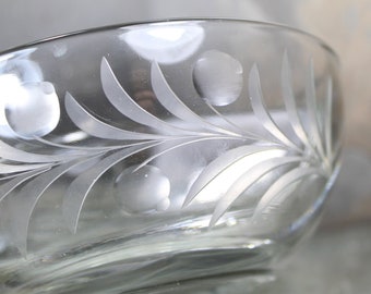 Vintage Etched Glass Divided Condiment Bowl with Glass Spoon | Divided Serving Dish | Holiday Table | Bixley Shop
