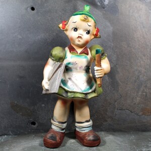 Vintage Artist 8 Ceramic Figure by Chase, circa 1950s Made in Japan Girl on Her Way to Art Class Bixley Shop image 2