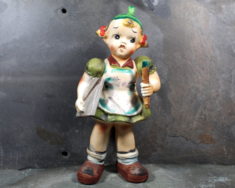 Vintage Artist 8 Ceramic Figure by Chase, circa 1950s Made in Japan Girl on Her Way to Art Class Bixley Shop image 2