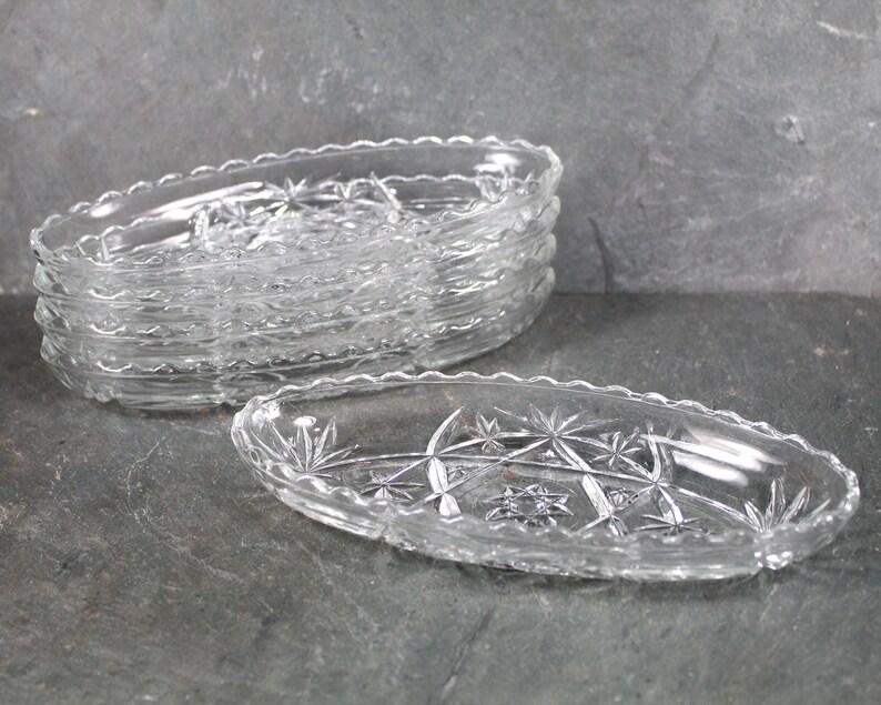 Anchor Hocking Clear Boat Glass Dish Candy/Relish Oblong Dish or Trinket Dish Pressed Glass Starburst Pattern Bixley Shop image 7