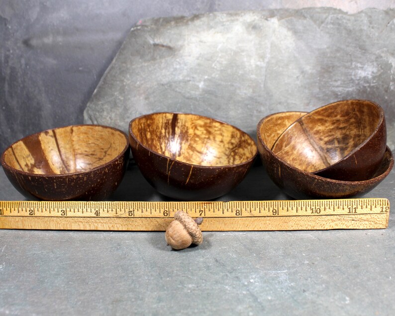 Vintage Coconut Bowls Set of 4 Buddha Bowls Eco Coconut Small Bowls Bixley Shop image 9