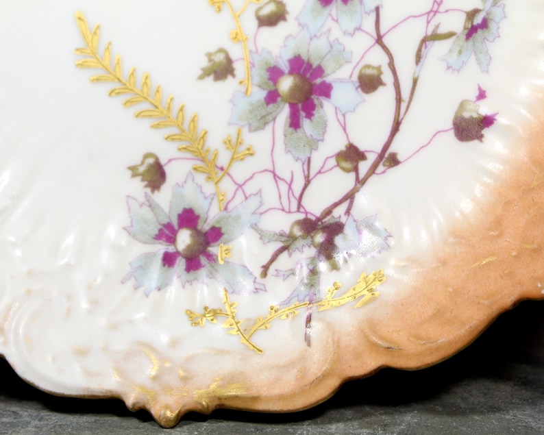 Antique Limoges Hand Painted Plate RARE P Leonard Limoges FREE SHIPPING H Gold and Peach Floral Plate early 1900s Porcelain