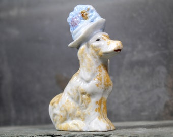 chien en céramique peint à la main vintage dans un chapeau fantaisie | Golden Retriever vintage | Fabriqué au Japon vers les années 1950 | Boutique Bixley
