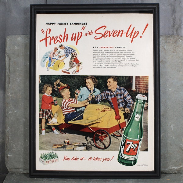 Publicité pour le soda Seven-Up de 1949 | Page publicitaire vintage SANS CADRE | Annonce de la culture pop de 1949 | Annonce d’après la Seconde Guerre mondiale | Boutique Bixley