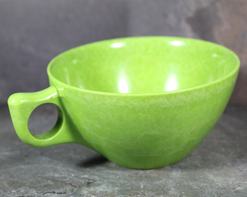 Set of 2 Mid-Century Melmac Cups in Celery Green Color-Flyte Bright Green Cups Bixley Shop image 3