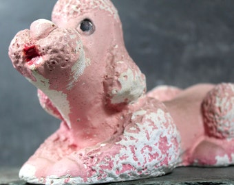 Carnival Chalkware Pink Poodle - Carnival Chalkware Dog - Vintage Clay Poodle • Vintage Pink Poodle | Bixley Shop