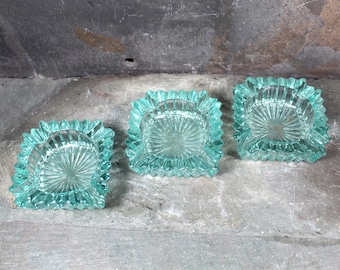 Set of 3 Depression Glass Tea Light Holders | Vintage Glamour Candle Holders | Tea Light Holders | Teal Pressed Glass