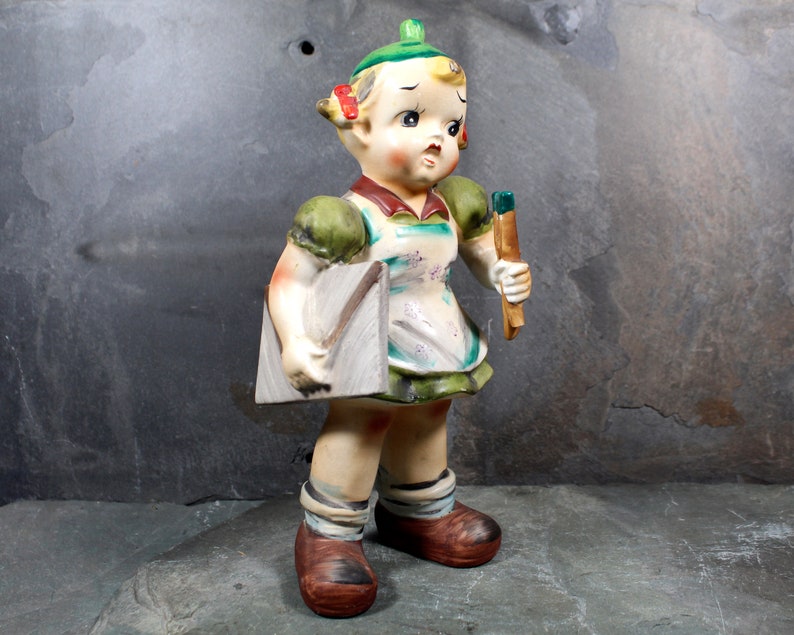 Vintage Artist 8 Ceramic Figure by Chase, circa 1950s Made in Japan Girl on Her Way to Art Class Bixley Shop image 3